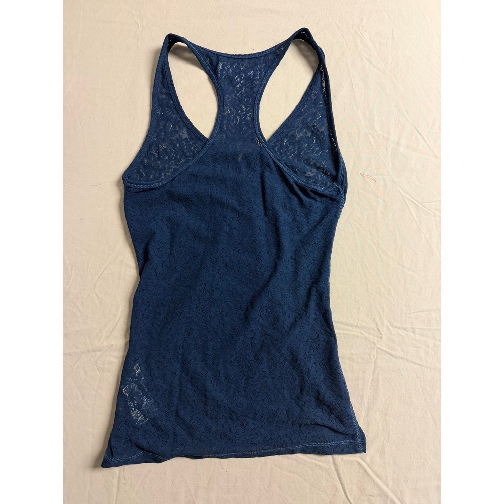 Abercrombie & Fitch Womens Navy Blue Floral Lace Henley Racerback Tank Top Small - Picture 3 of 4